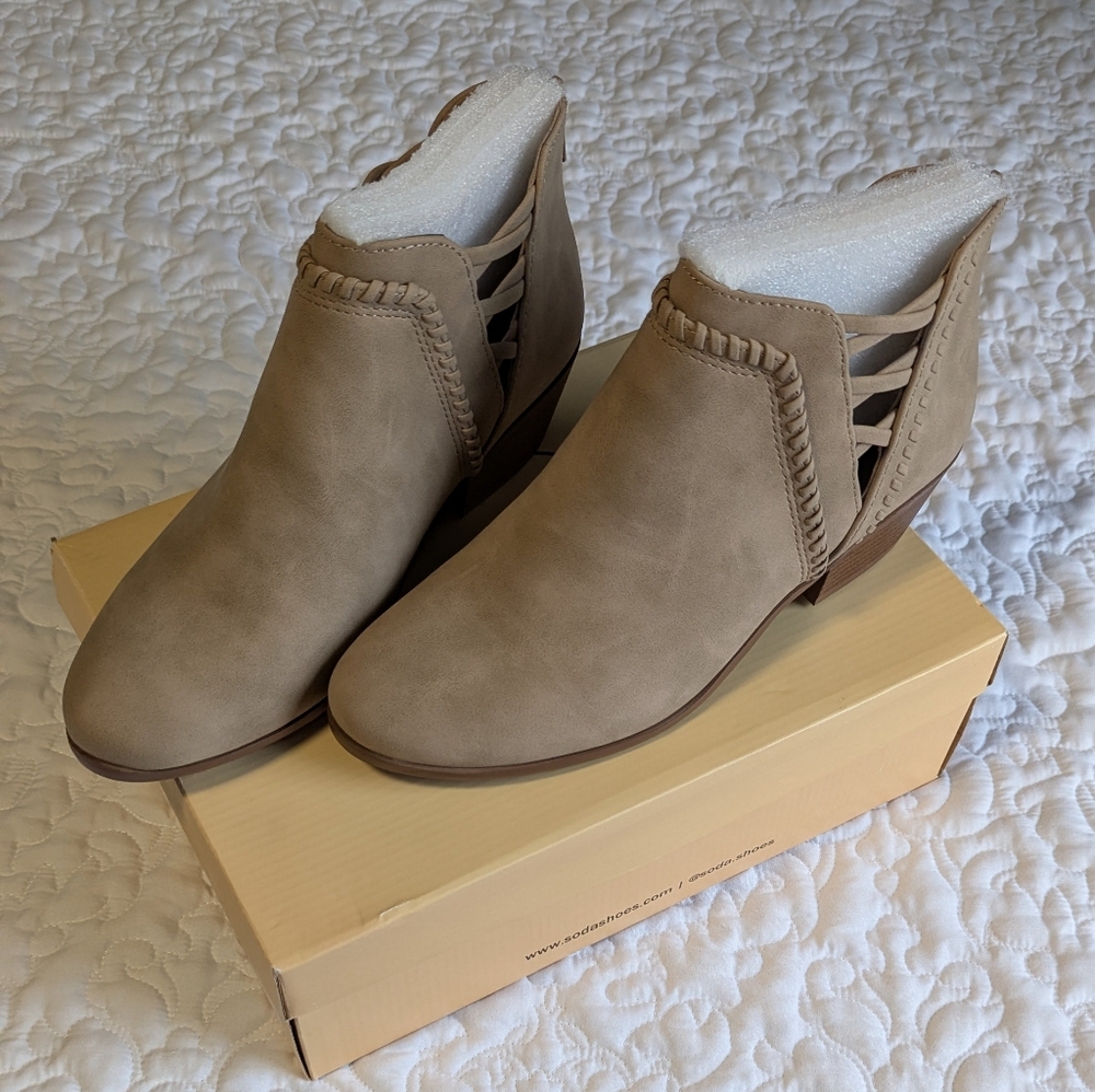 Soda Taupe Ankle Booties with Braided Detail